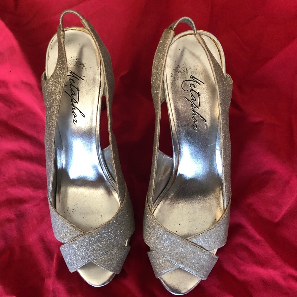 Metaphor Silver Manmade Silver Sparkling Heels 8
